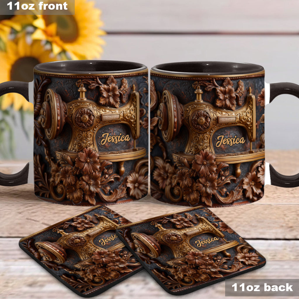 Just A Woman Who Loves Sewing - Personalized Sewing Accent Mug & Coaster