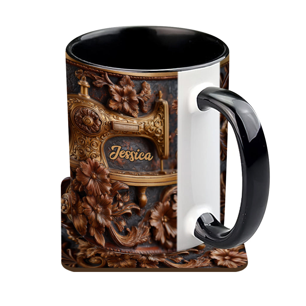 Just A Woman Who Loves Sewing - Personalized Sewing Accent Mug & Coaster