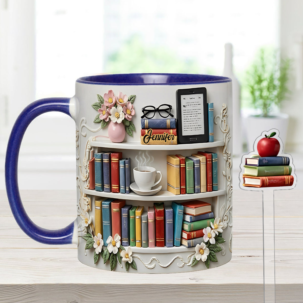 Geschenk für Bücherliebhaber – Personalisierte Buch-Set-Tasse mit Acryl-Rührstäbchen