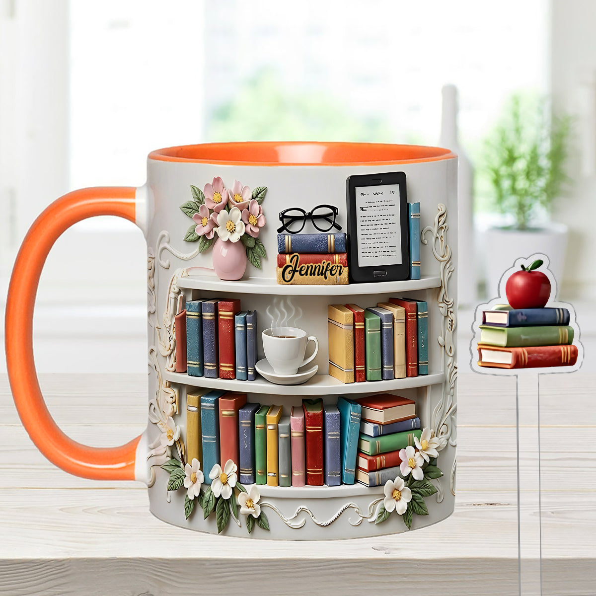 Geschenk für Bücherliebhaber – Personalisierte Buch-Set-Tasse mit Acryl-Rührstäbchen