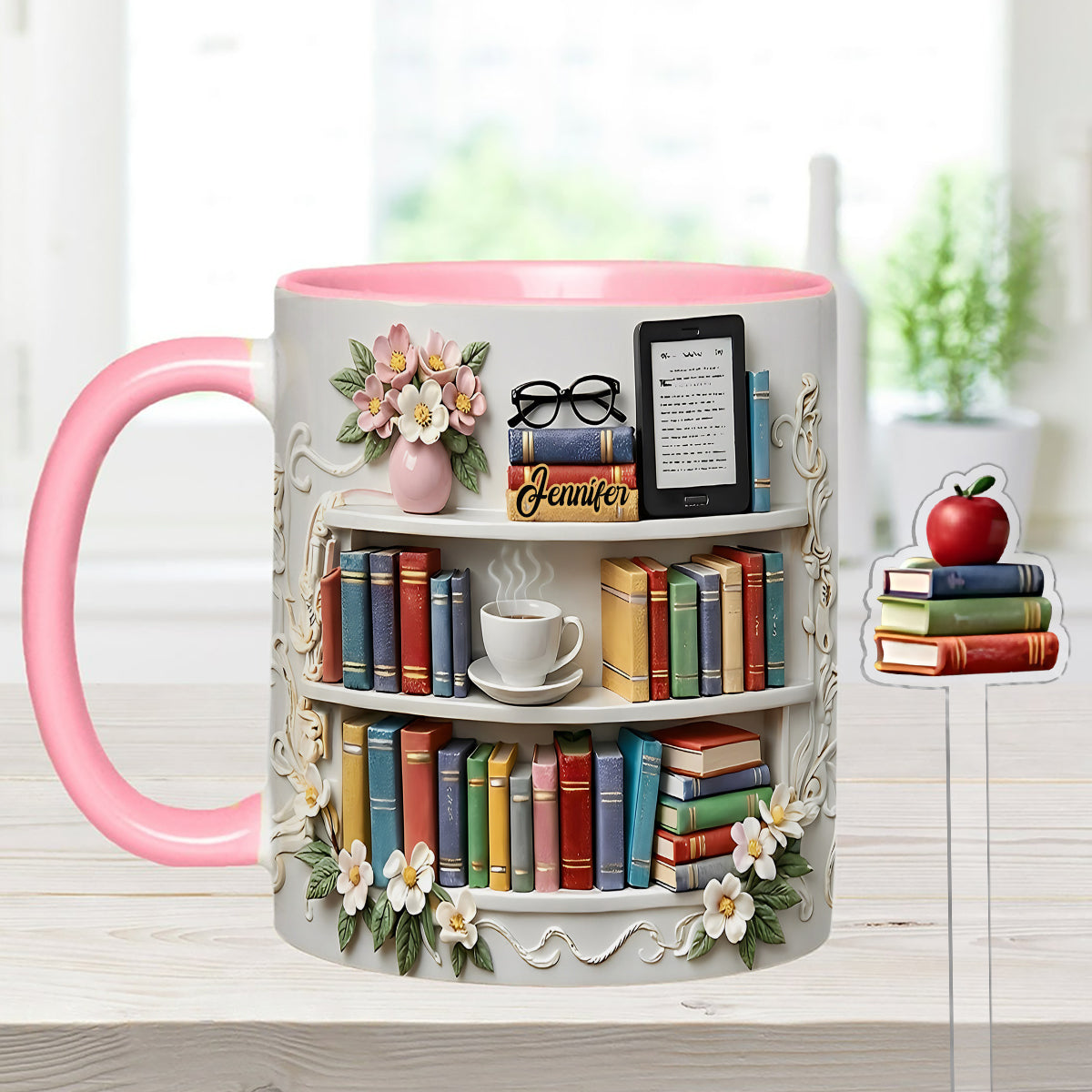Geschenk für Bücherliebhaber – Personalisierte Buch-Set-Tasse mit Acryl-Rührstäbchen