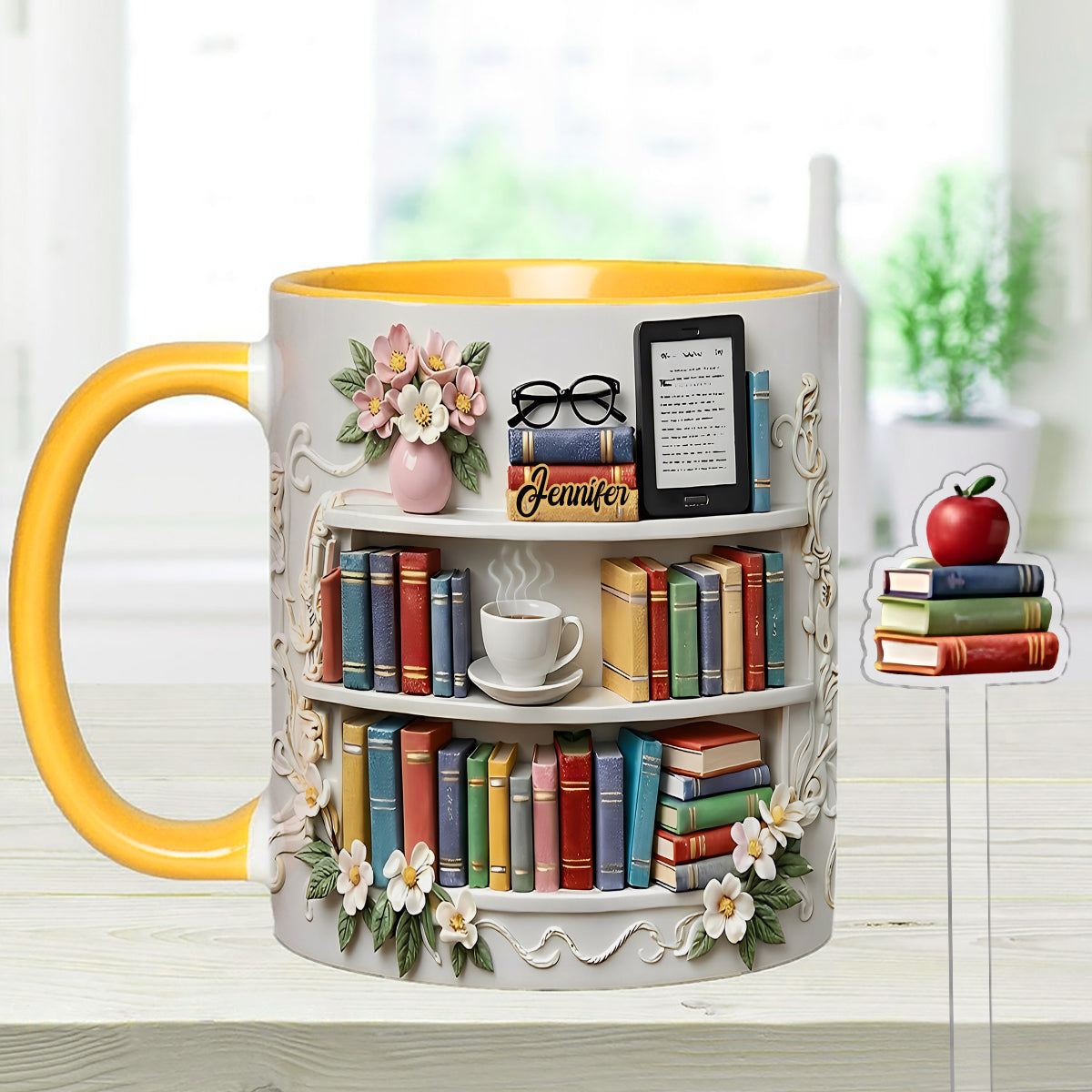 Geschenk für Bücherliebhaber – Personalisierte Buch-Set-Tasse mit Acryl-Rührstäbchen