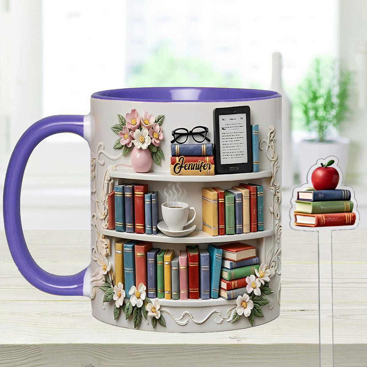 Geschenk für Bücherliebhaber – Personalisierte Buch-Set-Tasse mit Acryl-Rührstäbchen
