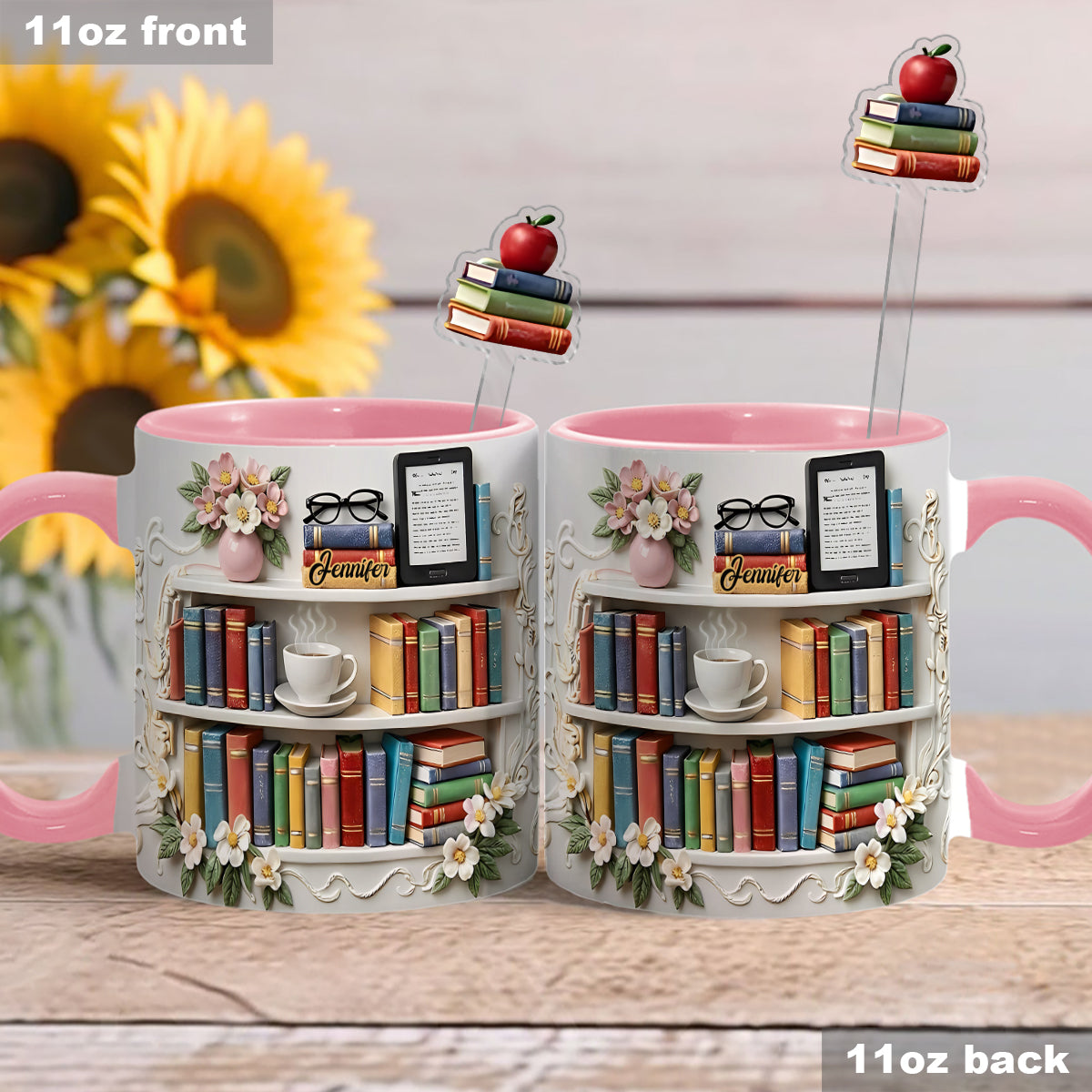 Geschenk für Bücherliebhaber – Personalisierte Buch-Set-Tasse mit Acryl-Rührstäbchen