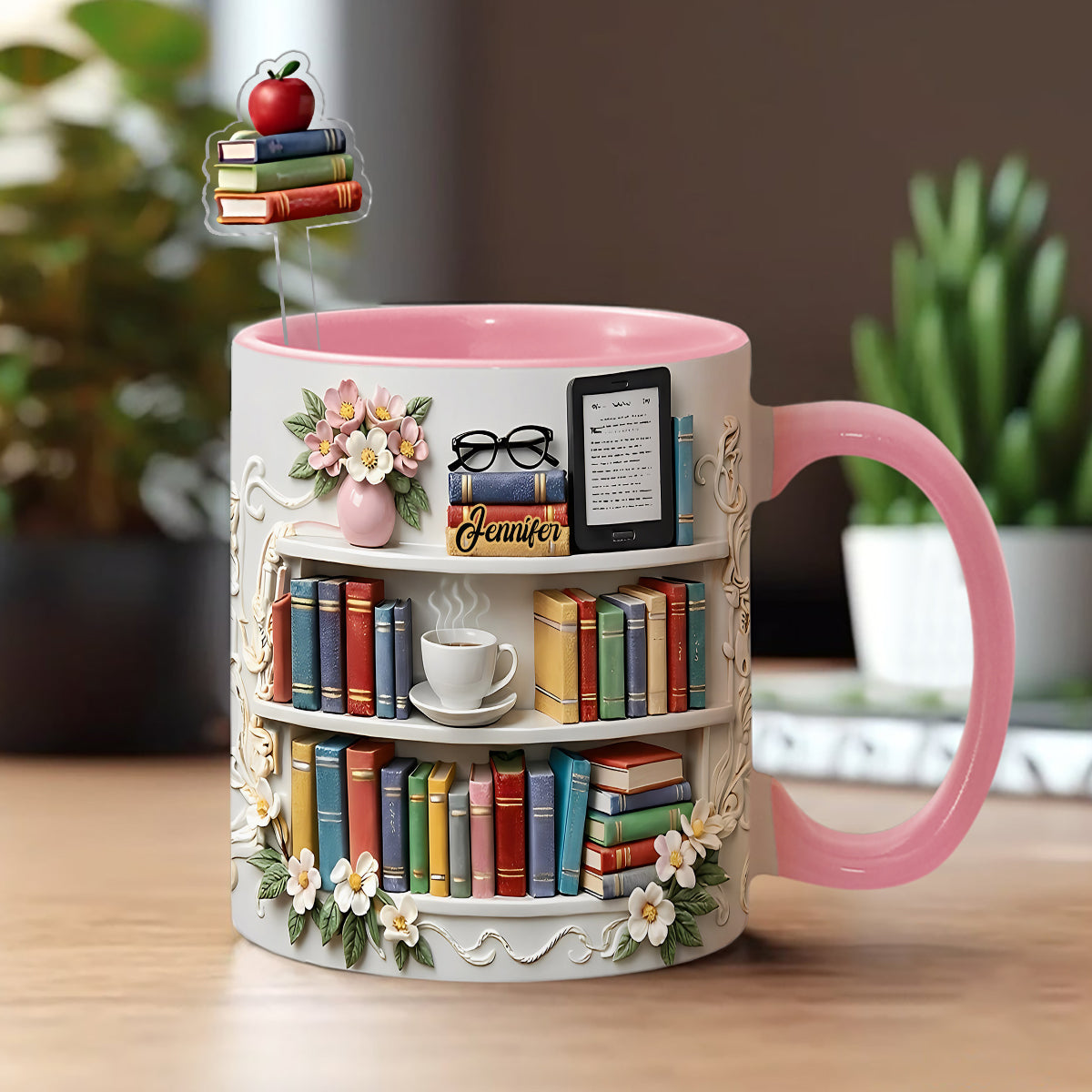 Geschenk für Bücherliebhaber – Personalisierte Buch-Set-Tasse mit Acryl-Rührstäbchen