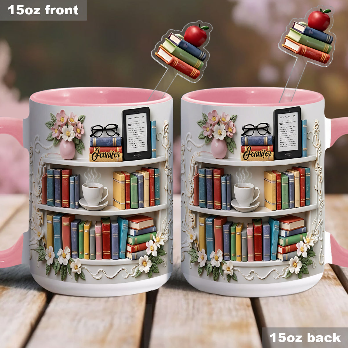 Geschenk für Bücherliebhaber – Personalisierte Buch-Set-Tasse mit Acryl-Rührstäbchen