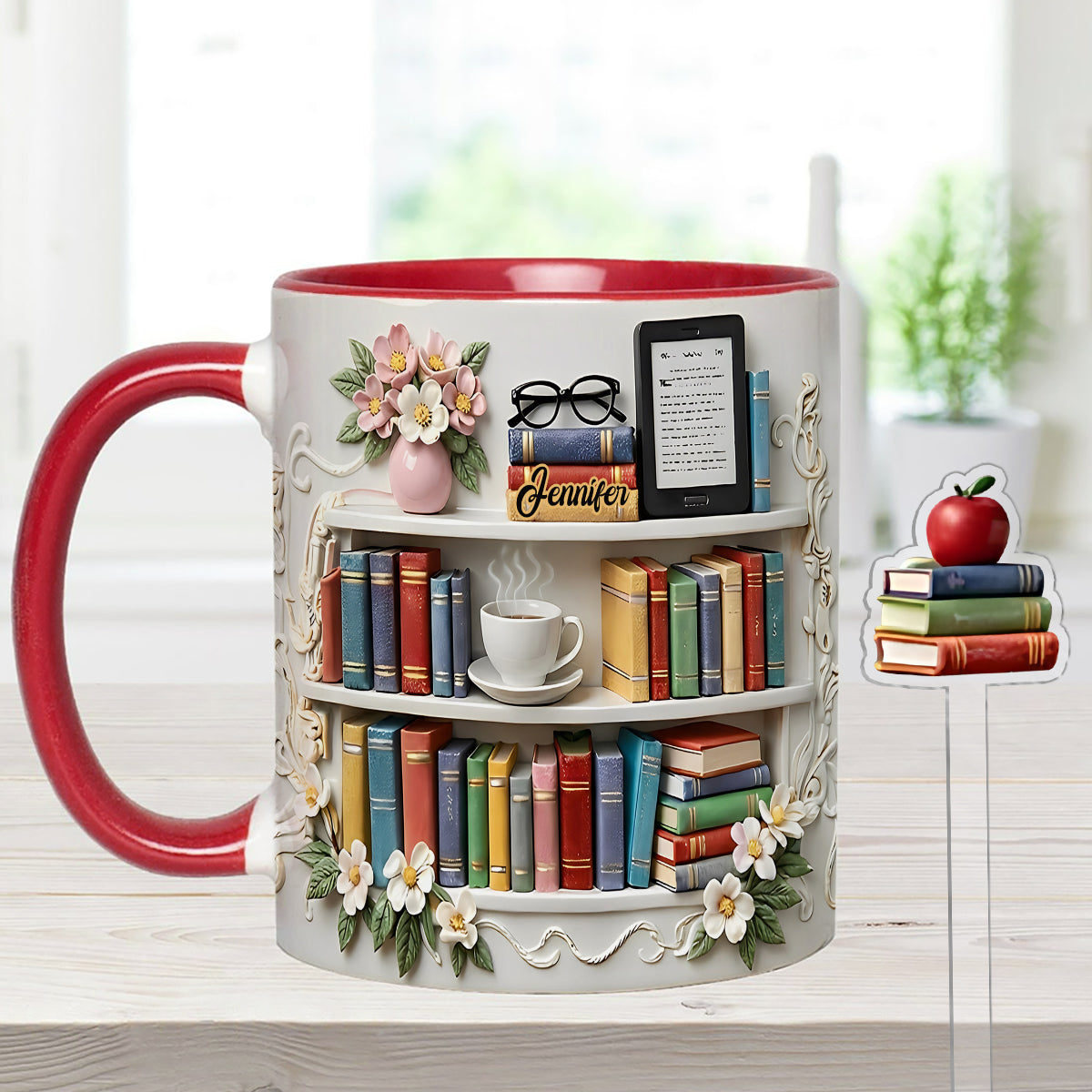 Geschenk für Bücherliebhaber – Personalisierte Buch-Set-Tasse mit Acryl-Rührstäbchen
