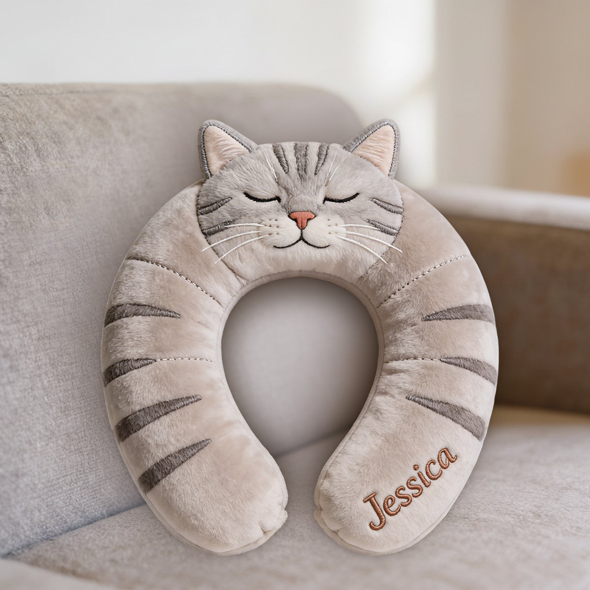 Cute Animal Travel Pillow - Personalized Cat Premium Faux Fur Pillow