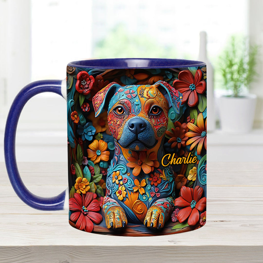 Bunte Pitbull-Träume – Personalisierte Tasse mit Hundemotiv