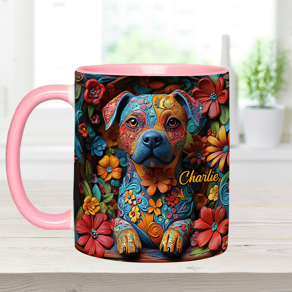 Bunte Pitbull-Träume – Personalisierte Tasse mit Hundemotiv