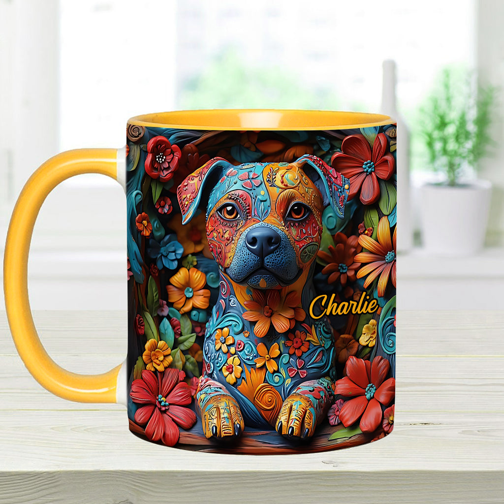 Bunte Pitbull-Träume – Personalisierte Tasse mit Hundemotiv