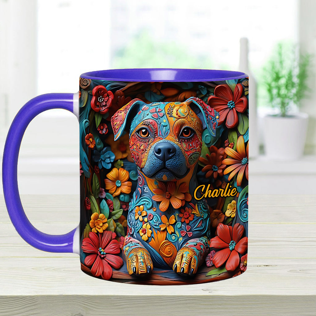 Bunte Pitbull-Träume – Personalisierte Tasse mit Hundemotiv