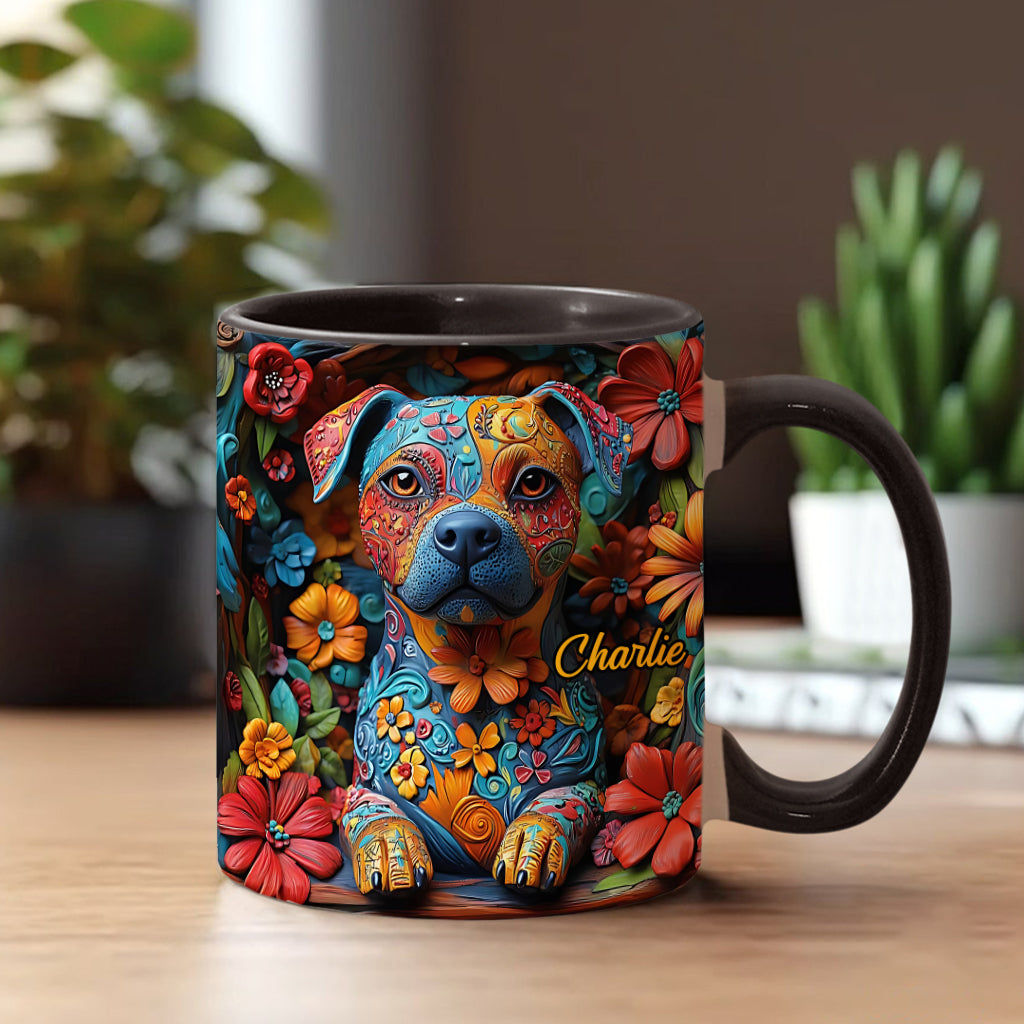 Bunte Pitbull-Träume – Personalisierte Tasse mit Hundemotiv