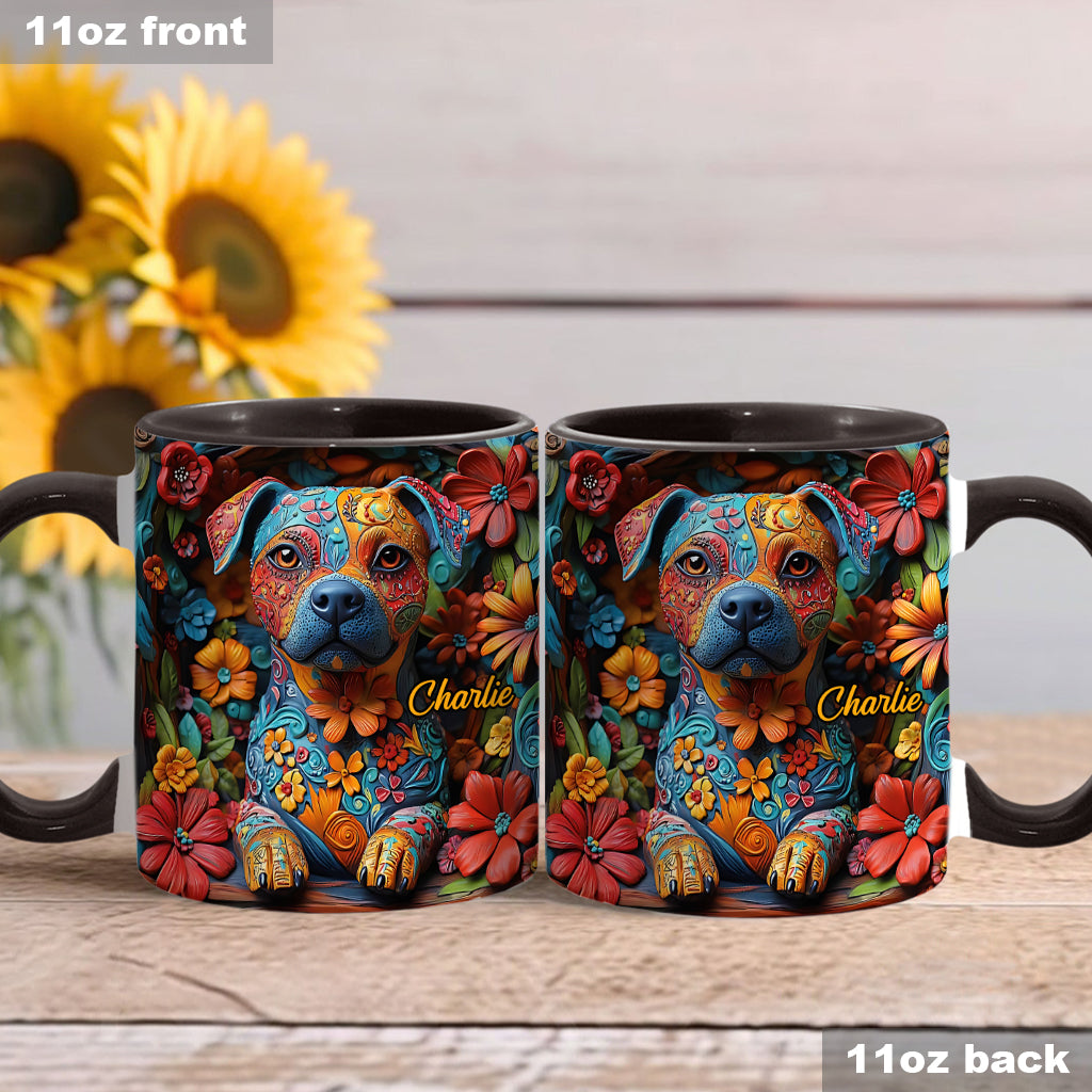 Bunte Pitbull-Träume – Personalisierte Tasse mit Hundemotiv