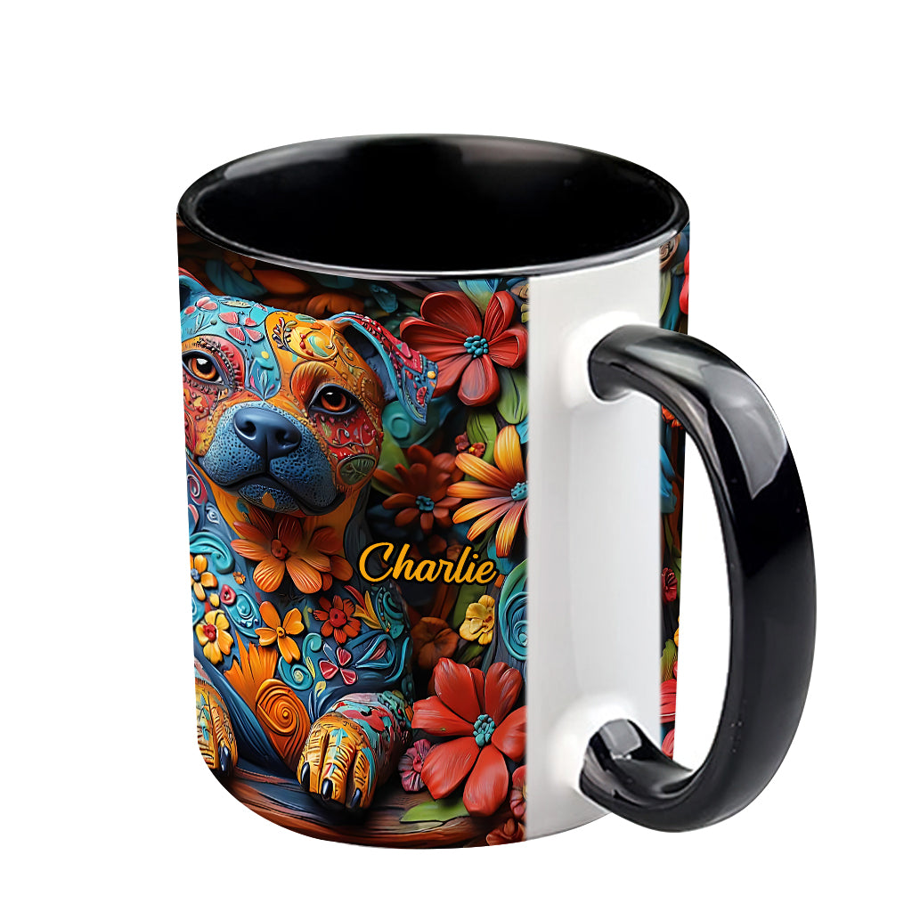 Bunte Pitbull-Träume – Personalisierte Tasse mit Hundemotiv