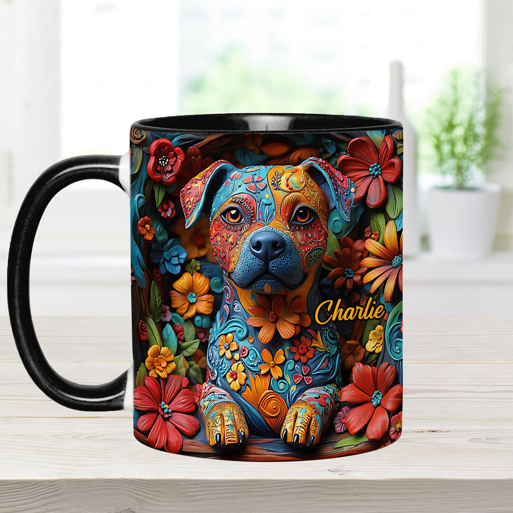 Bunte Pitbull-Träume – Personalisierte Tasse mit Hundemotiv