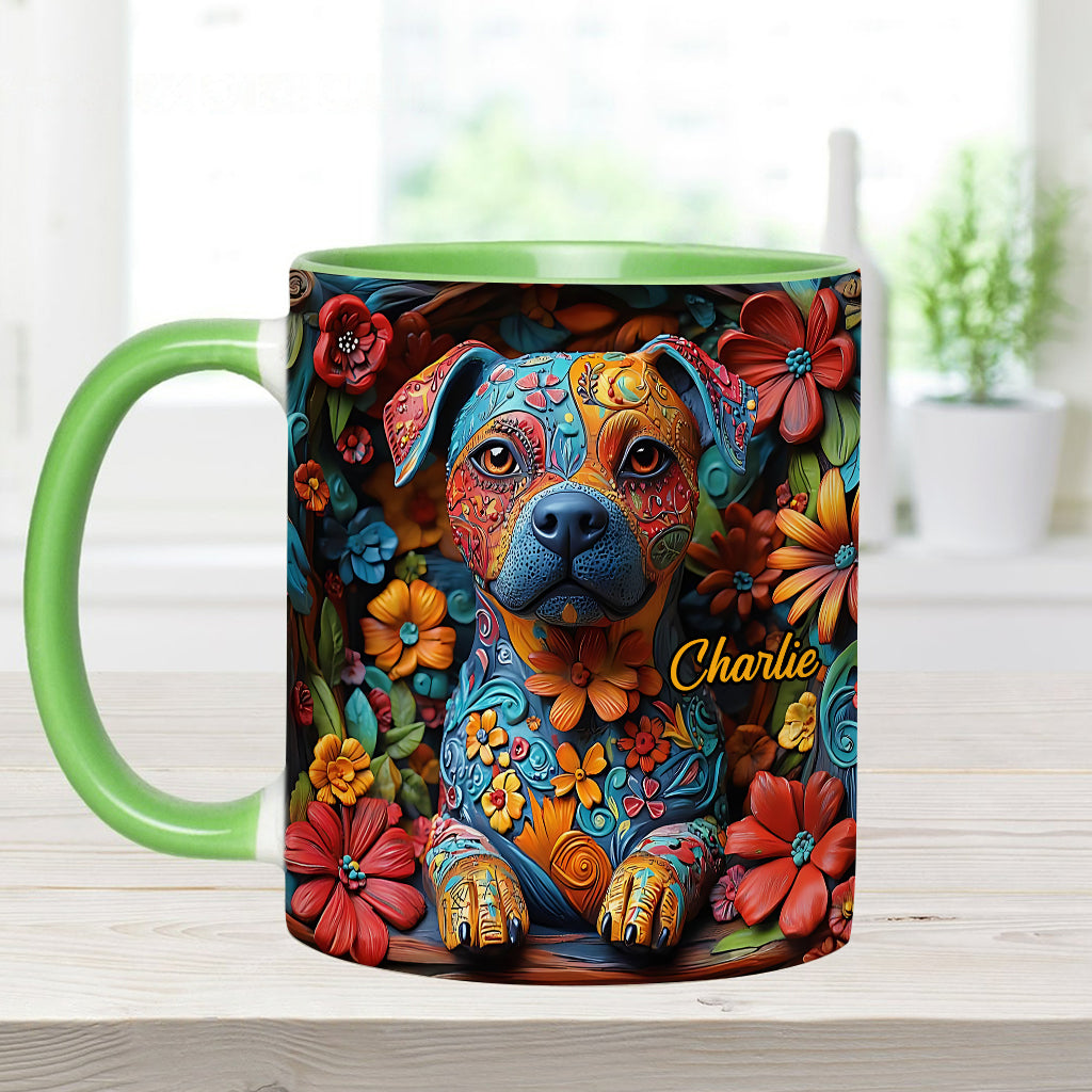 Bunte Pitbull-Träume – Personalisierte Tasse mit Hundemotiv