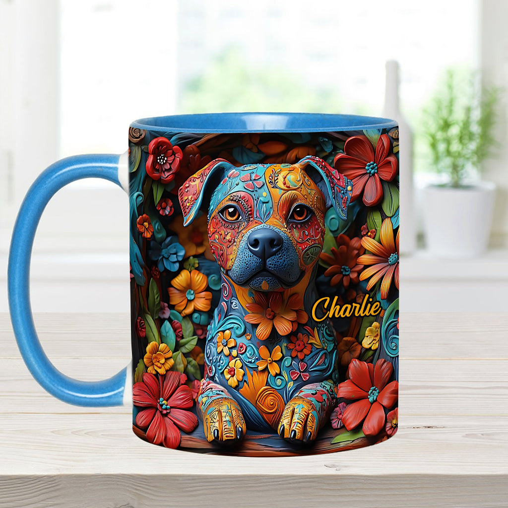 Bunte Pitbull-Träume – Personalisierte Tasse mit Hundemotiv