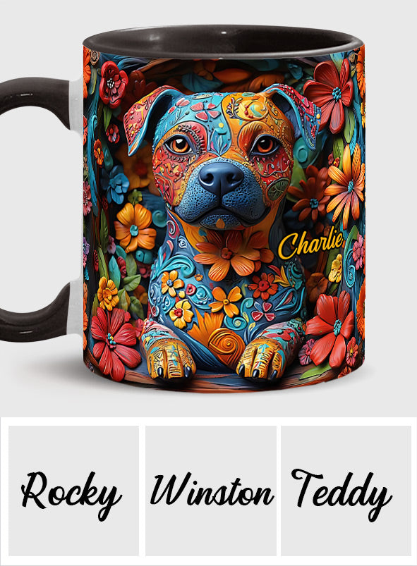 Bunte Pitbull-Träume – Personalisierte Tasse mit Hundemotiv