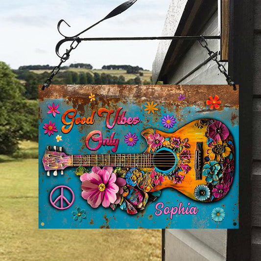 Nur positive Vibes – Personalisiertes Hippie-Rechteck-Metallschild