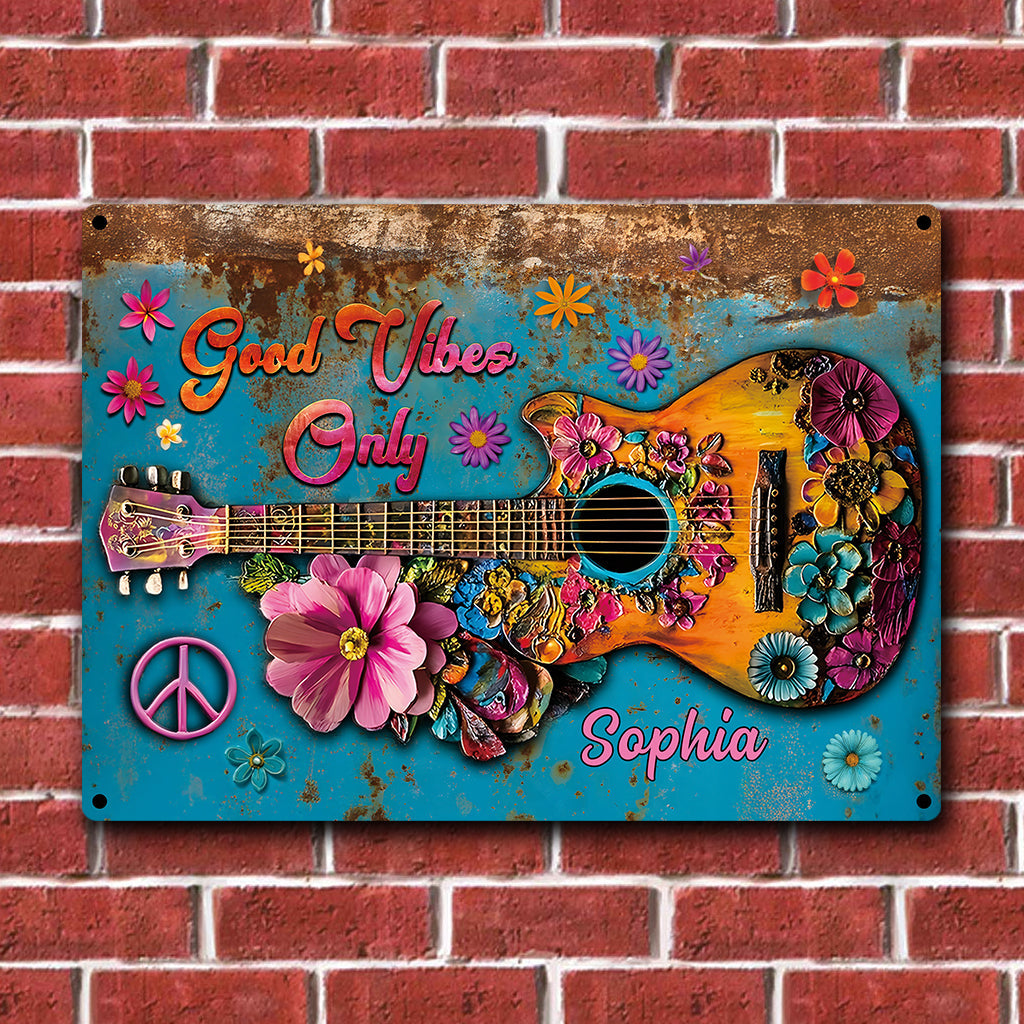 Nur positive Vibes – Personalisiertes Hippie-Rechteck-Metallschild