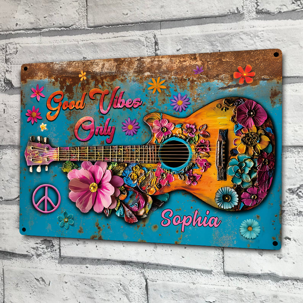 Nur positive Vibes – Personalisiertes Hippie-Rechteck-Metallschild