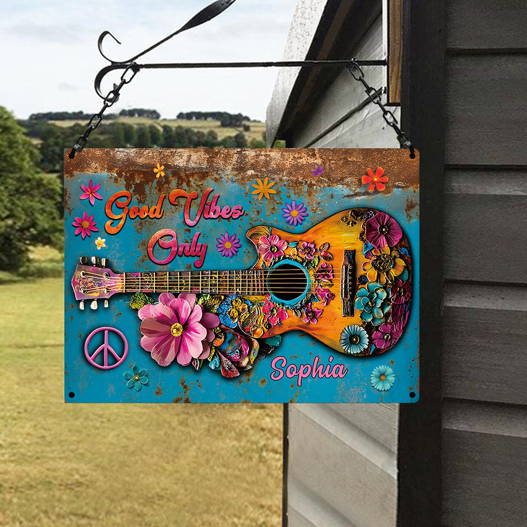 Nur positive Vibes – Personalisiertes Hippie-Rechteck-Metallschild