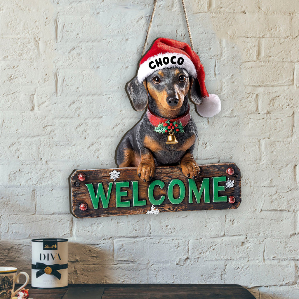 Willkommen zu Hause – personalisiertes Holzschild in Hundeform