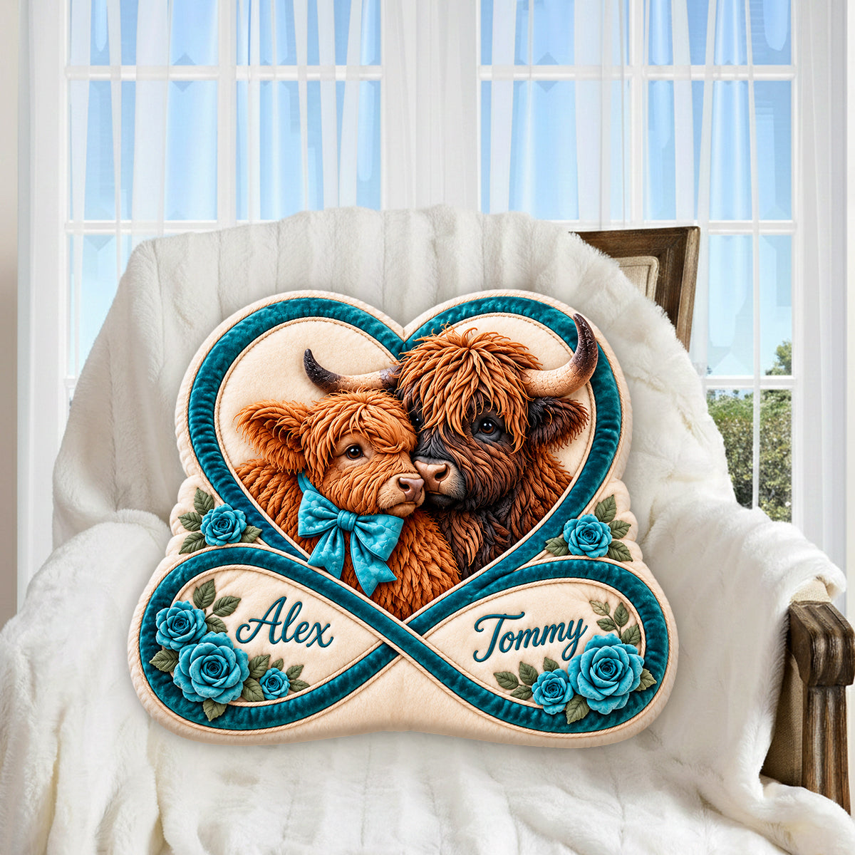 You & Me Together Forever - Personalized Highland Cow Premium Faux Fur Pillow