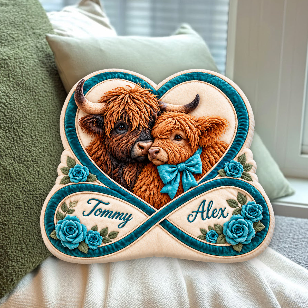 You & Me Together Forever - Personalized Highland Cow Premium Faux Fur Pillow