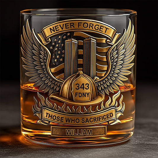 Nie vergessen: 343 FDNY – Personalisiertes Whiskeyglas für Feuerwehrleute