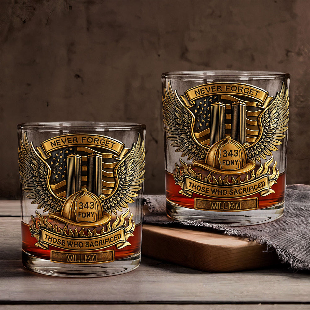 Nie vergessen: 343 FDNY – Personalisiertes Whiskeyglas für Feuerwehrleute