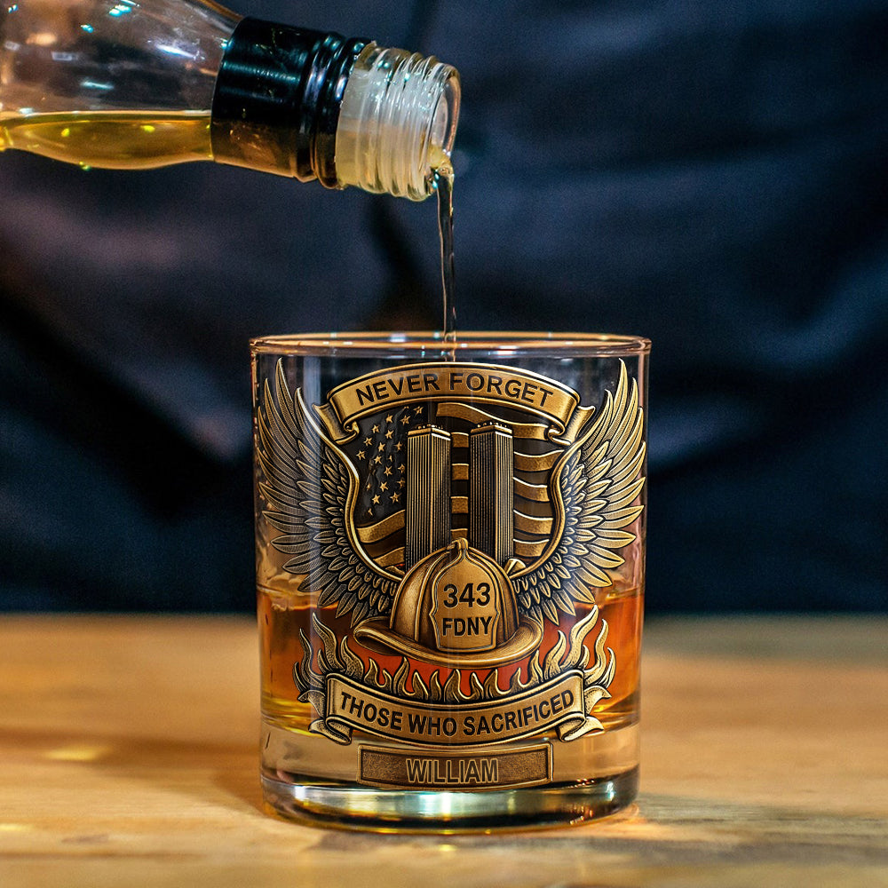 Nie vergessen: 343 FDNY – Personalisiertes Whiskeyglas für Feuerwehrleute