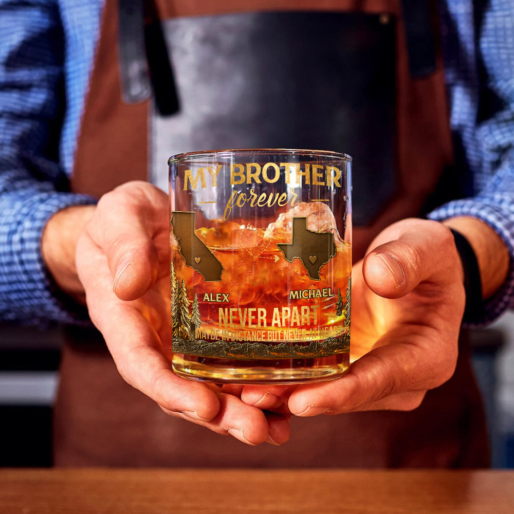Mein Bruder/Meine Schwester/Mein Sohn... Für immer, niemals getrennt. Vielleicht räumlich getrennt, aber niemals im Herzen – personalisiertes Geschwister-Whiskyglas