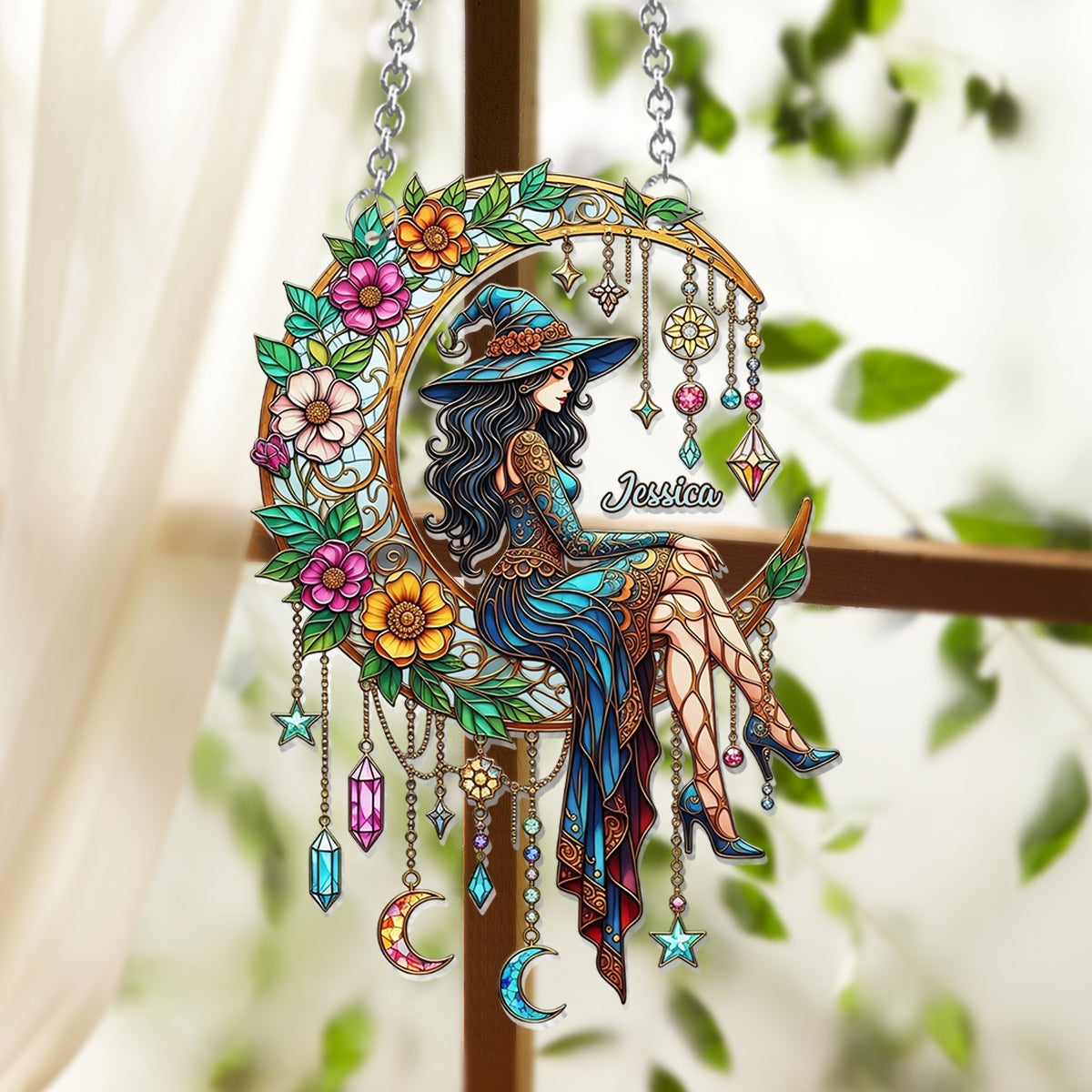 Witch Moon - Personalized Witch Window Hanging Suncatcher Ornament