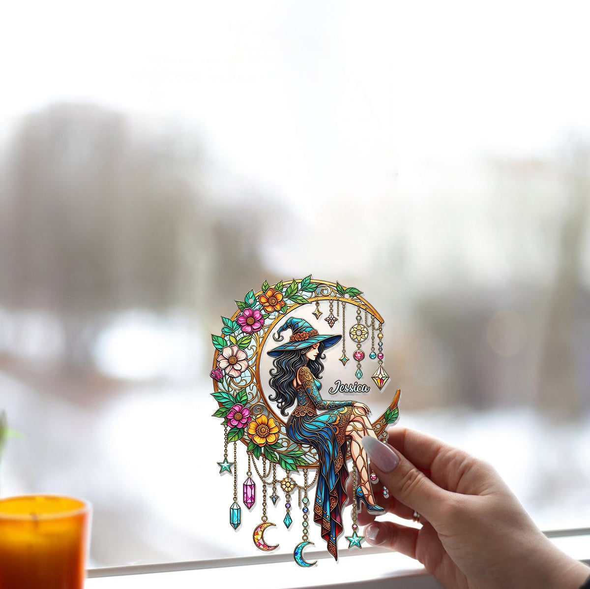 Witch Moon - Personalized Witch Window Hanging Suncatcher Ornament