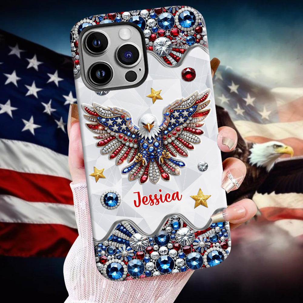 Patriotischer Adler – Personalisierte Handyhülle mit Weißkopfseeadler-Vollbild