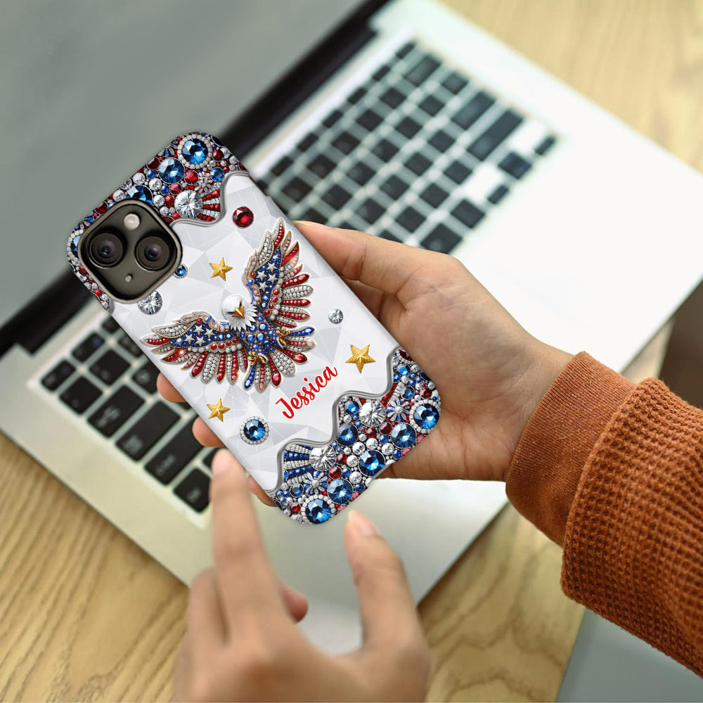 Patriotischer Adler – Personalisierte Handyhülle mit Weißkopfseeadler-Vollbild