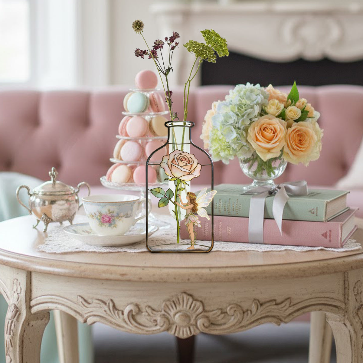 Individuell gestaltete Gartenfee mit Lieblingsblume – Personalisierte Acryl-Blumenvase in Sonderform