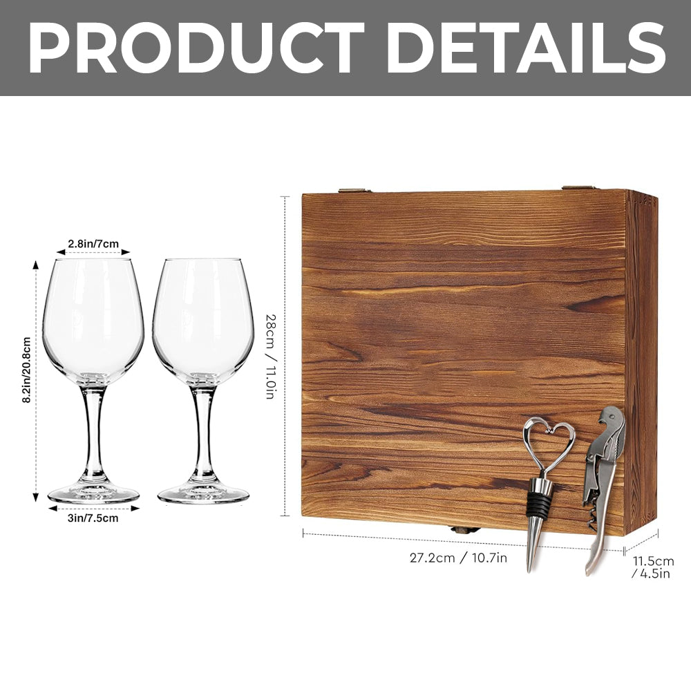 Alphabet Initial For Wine Lovers - Personalized Wine Glasses Set With Wooden Box