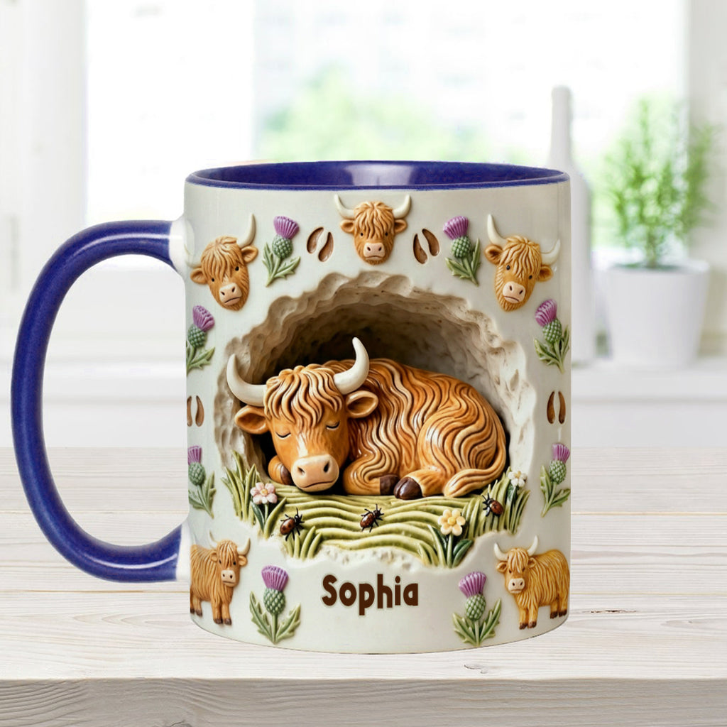 Rustikale Tasse mit Bauernhoftiermotiv – personalisierte Tasse mit Hochlandrind-Akzent