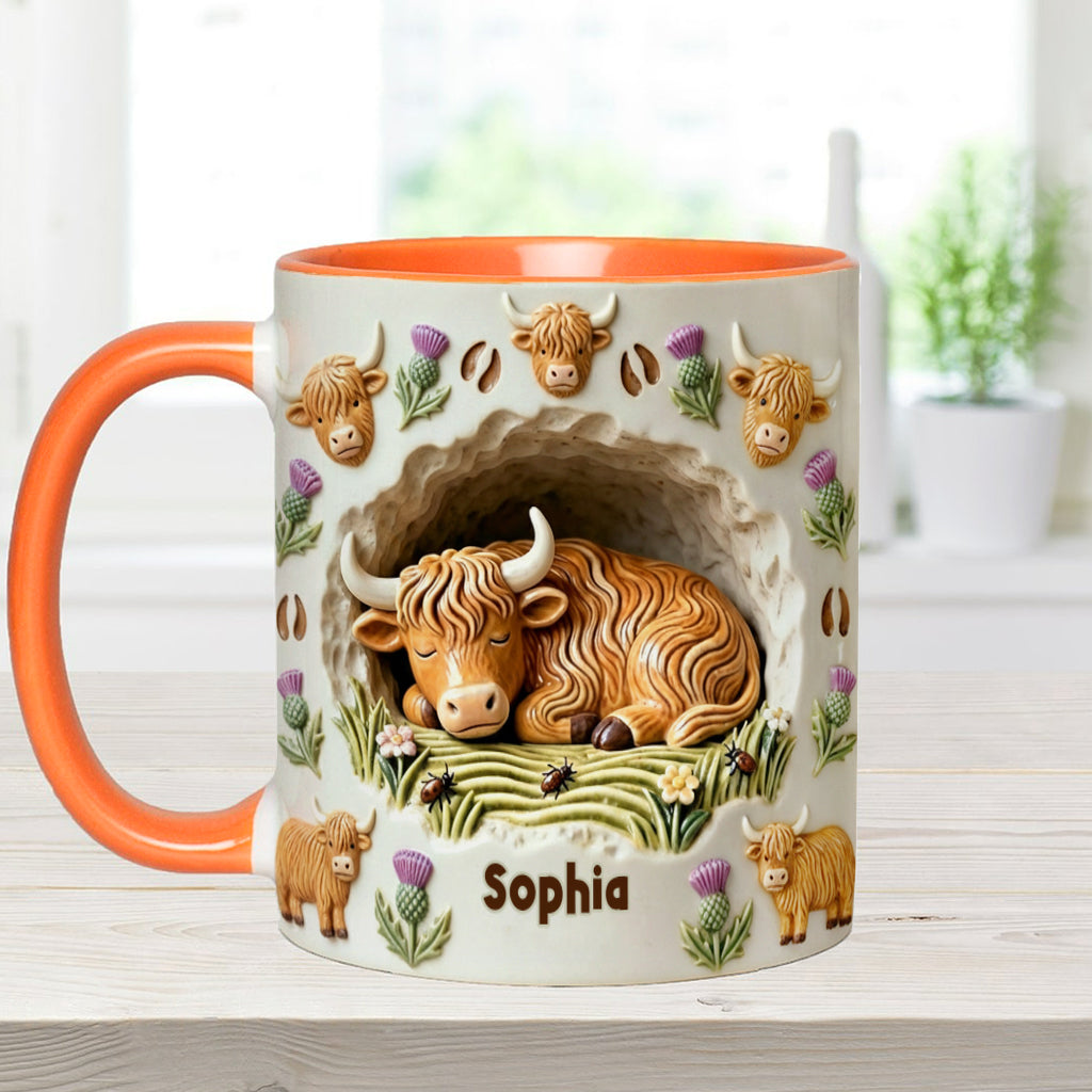 Rustikale Tasse mit Bauernhoftiermotiv – personalisierte Tasse mit Hochlandrind-Akzent