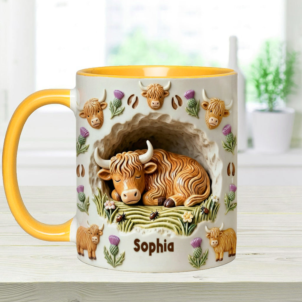 Rustikale Tasse mit Bauernhoftiermotiv – personalisierte Tasse mit Hochlandrind-Akzent
