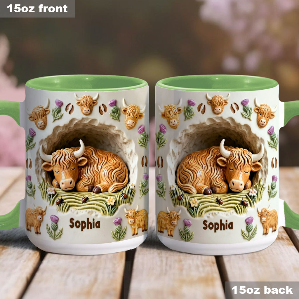 Rustikale Tasse mit Bauernhoftiermotiv – personalisierte Tasse mit Hochlandrind-Akzent
