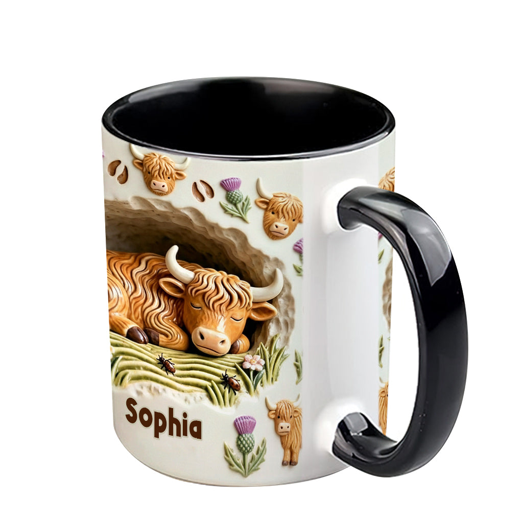 Rustikale Tasse mit Bauernhoftiermotiv – personalisierte Tasse mit Hochlandrind-Akzent