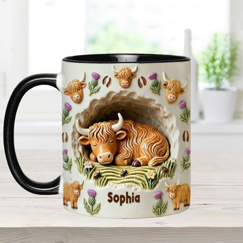 Rustikale Tasse mit Bauernhoftiermotiv – personalisierte Tasse mit Hochlandrind-Akzent