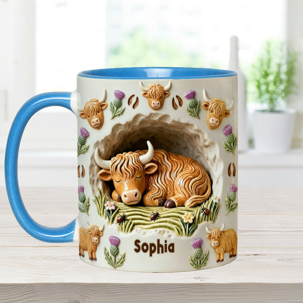 Rustikale Tasse mit Bauernhoftiermotiv – personalisierte Tasse mit Hochlandrind-Akzent