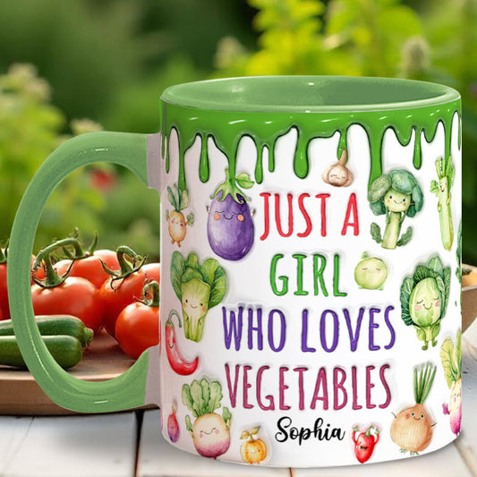 Veganes Mädchen, das Gemüse liebt – Personalisierte Tasse mit veganem Akzent
