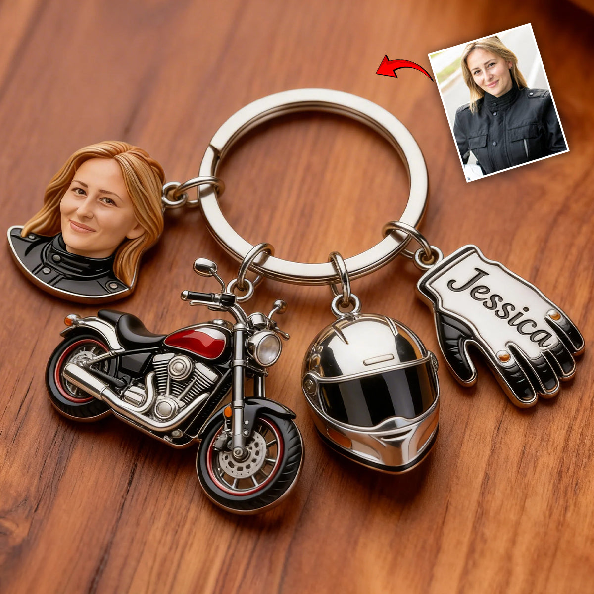 Love Motorcycle - Custom From Photo - Personalized Biker Keychain With Charms
