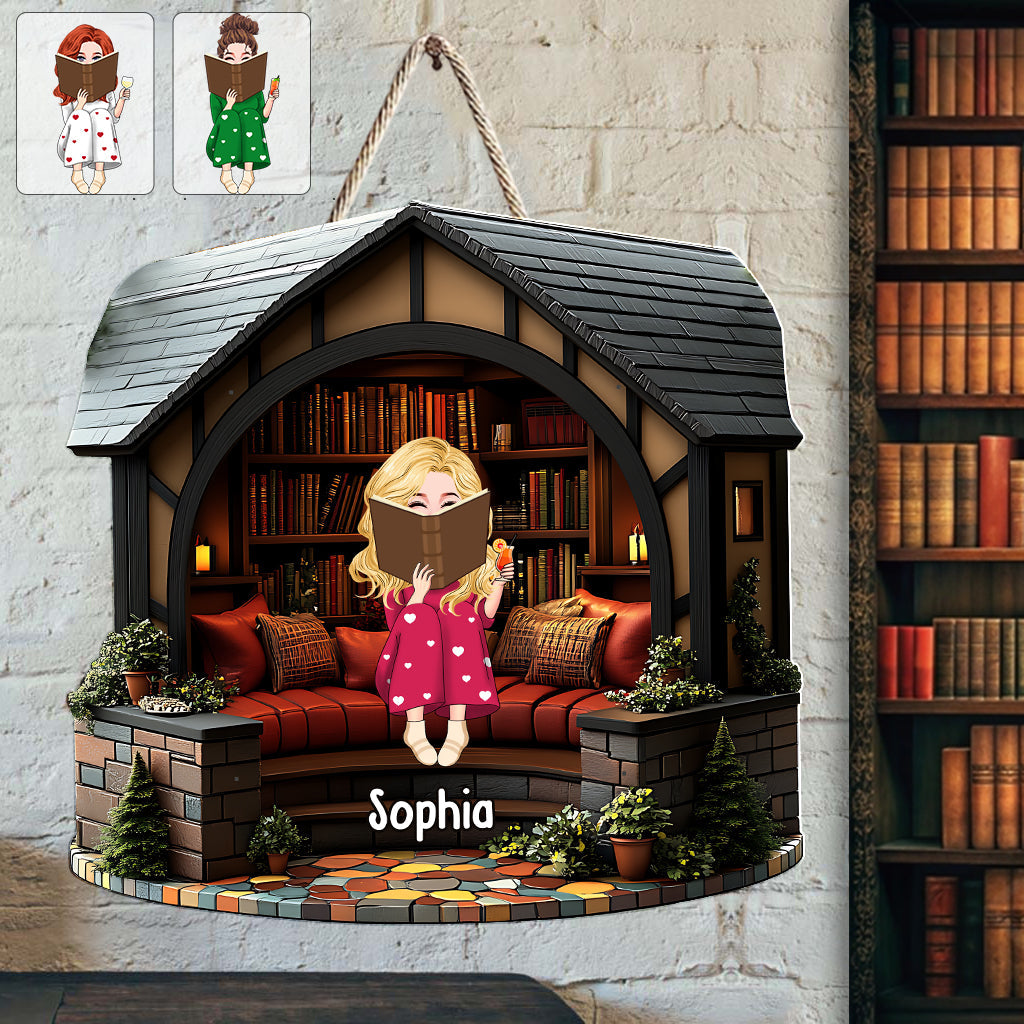 Meine Bibliothek – Personalisiertes Buchschild aus Holz in individueller Form